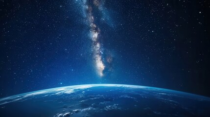 Wall Mural - Earth viewed from space with the milky way galaxy in the background featuring stars and cosmic elements