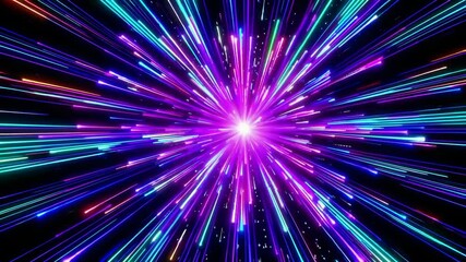 Wall Mural - Colorful light burst radiating from center, abstract digital art. Futuristic technology and innovation concept