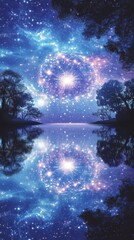 Sticker - Galaxy and starry sky reflected in calm still water