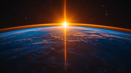 Wall Mural - Earth sunrise from space, view of clouds and atmosphere. Possible stock photo use  background image