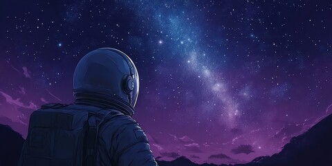 An astronaut gazes at the vast and luminous milky way