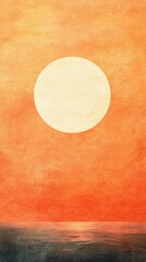 Wall Mural - Large sun dominates an orange sky over a dark ocean