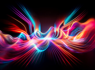 vibrant light waves flow dynamically on a dark background. colorful streaks of red, orange, pink, bl