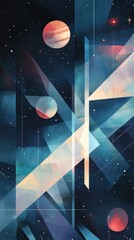 Poster - Geometric abstraction of a colorful space scene with planets