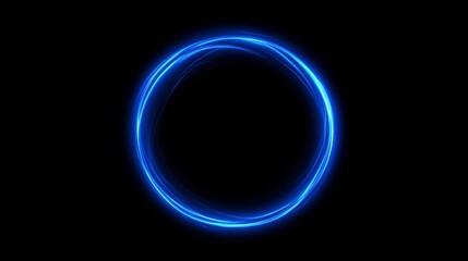 Poster - Glowing blue neon circle on black background, abstract energy and technology concept