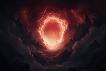 Wall Mural - A red and black sky with a large glowing hole in the middle