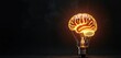 © Viktor - Brain-shaped light bulb with bright orange glow power. Creative innovation concept for science, tech, business. Idea of mind, intelligence, creativity, thinking. Brain bulb electricity, energy on