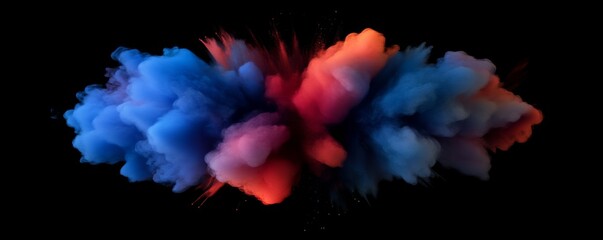 Poster - Colorful cloud of smoke explosion on black background, dynamic and vibrant abstract art concept