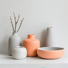 Sticker - Elegant Minimalist Display of Modern Ceramic Vases and Bowl