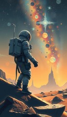Wall Mural - looking starry planet digital art style painting astronaut illustration sky abandoned illustration painting planet astronaut art imagination artwork space universe milky way cosmos astronaut