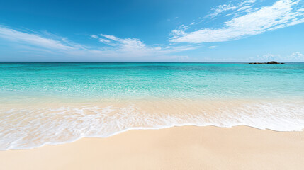 Sticker - serene beach view with clear turquoise water and soft sand