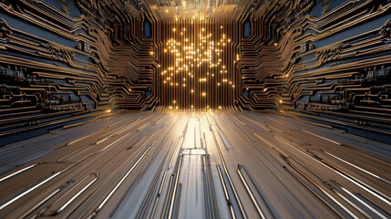 Wall Mural - futuristic digital environment with glowing circuits and lights