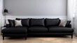 © AYB - Modern black leather sectional sofa in gray room
