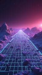 Wall Mural - 80s futuristic design 1980 surface suitable illustration digital background landscape sci style grid cyber fi 3d s retro retro technology background 80s abstract banner black blue colours computer