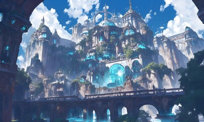 Wall Mural - A fantasy anime-style fortress of solitude with an ethereal shine