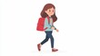 © Amien19 - Animated cartoon girl character with a red backpack walking against a white background