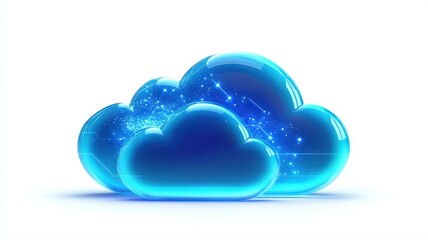 Wall Mural - glossy blue clouds with digital effects and sparkling highlights