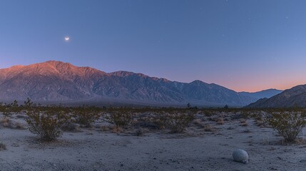 Canvas Print - Desert landscape sunset, moon, mountains, stillness, travel