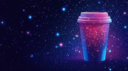 Wall Mural - Cosmic coffee cup in vibrant galaxy.