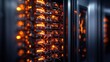 © AYB - Close-up of illuminated server components in a data center showcasing technology and connectivity