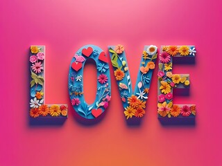 Wall Mural - Colorful Floral Letters Spell Out Love