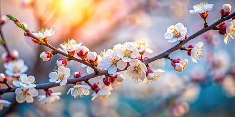 Wall Mural - Spring's gentle embrace: a wallpaper of close-up apricot blossom silhouettes, white flowers in bloom.