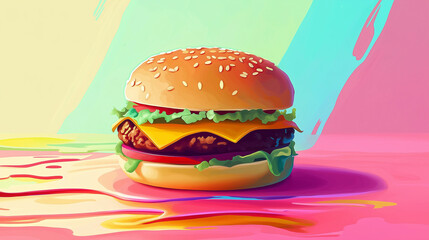 Wall Mural - Cartoon delicious hamburger picture
