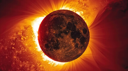 Wall Mural - stunning total solar eclipse casts vibrant red glow over moon, creating breathtaking celestial scene that captivates viewers