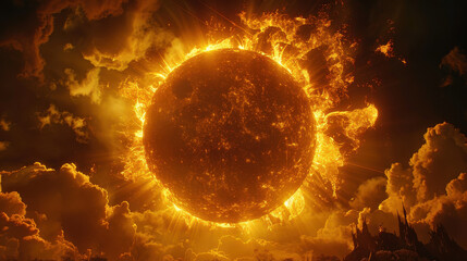 Wall Mural - stunning solar eclipse casts vibrant red glow over sky, creating breathtaking celestial display