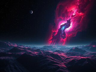 Wall Mural - abstract cosmic landscape with red and blue nebulae, nebulae, stars, galaxy, galaxy cluster