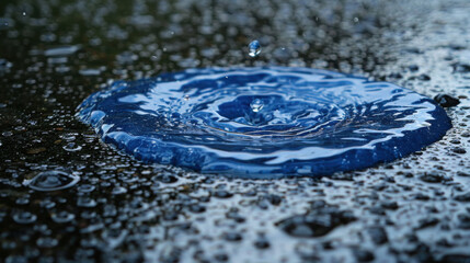 Wall Mural - vibrant and refreshing image of raindrops splashing on surface, creating ripples and droplets