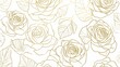 © Juan - Abstract seamless pattern featuring rose flower outlines with golden lines on a white background, designed for wedding invitations, packaging, or elegant wallpaper. Vector illustration.