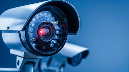 Wall Mural - close up of a modern smart cctv surveillance camera mounted on the wall, security camera