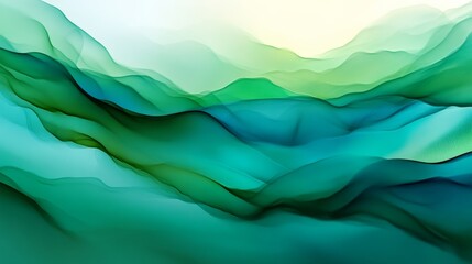 Poster - Abstract landscape with green fluid waves, tranquil and calming concept