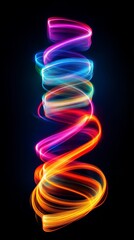 Poster - Colorful neon light trails creating a spiral pattern on dark background. Abstract art and modern design concept