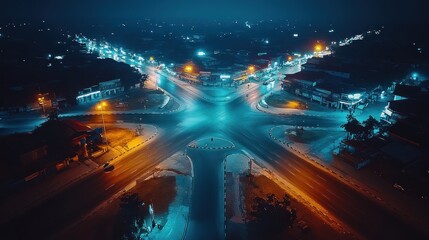 Poster - Aerial Night Crossroads Cityscape Intersection