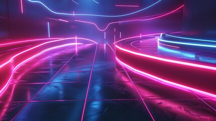 Wall Mural - an abstract futuristic background with glowing pink and blue neon lights.