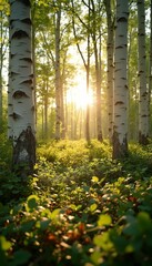 birch summer woods sun forest birch wood tree nature green white trunk brown deciduous striped lush foliage leaf summer plant environment russia sunlight meadow park day grass light black sun season