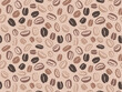 © Olesia - Coffee bean pattern in mocha mousse 2025 year color. Seamless pattern background. Coffee texture, cafe hand drawn art. Trendy palette graphic for menu, coffee shop, wrapping paper