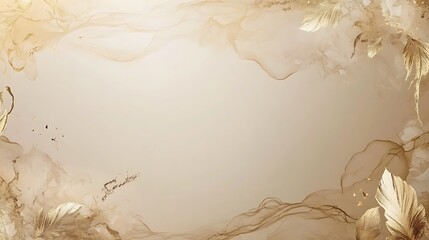 Wall Mural - Abstract Beige Gold Ink Background With Leaves