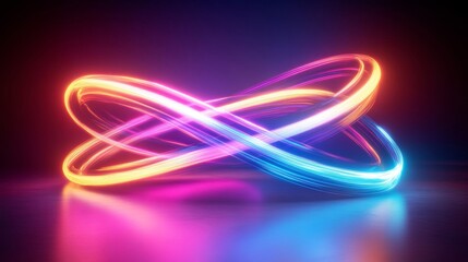 Abstract Glowing 3D Render of Intertwined Rings in Neon Colors on Dark Background