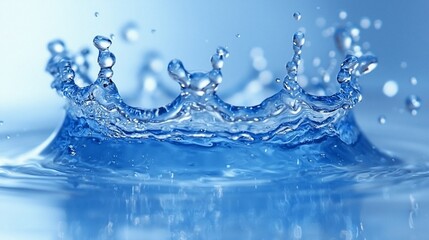 Poster - Water droplet crown splash, blue background, purity concept