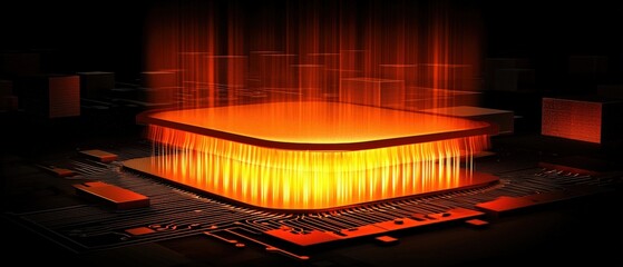 Wall Mural - glowing circuit board with bright red lines in a futuristic technology scene