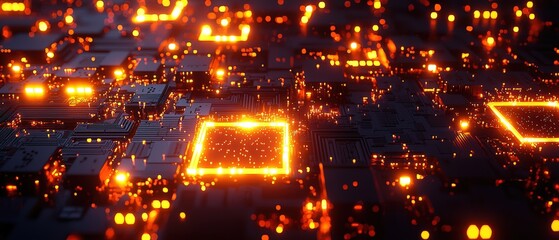 Wall Mural - glowing circuit board with intricate copper lines displaying futuristic technology in a dynamic digi