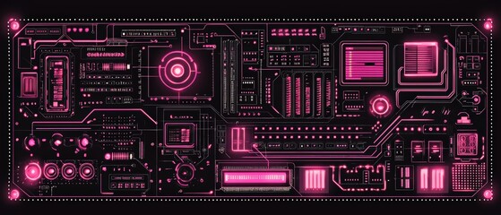 Wall Mural - neon pink circuit board with glowing components and futuristic design for high-tech backgrounds