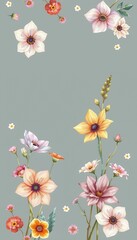Wall Mural - clipart frame watercolor wildflowers frame wildflower herb watercolor greenery leaf flower wild fiel