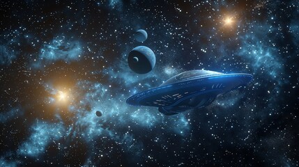 Canvas Print - a spaceship travels through a starry nebula.
