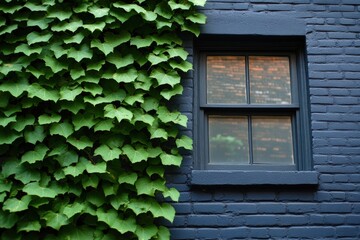 Wall Mural - Ivy-covered brick wall, window, city, evening light, design