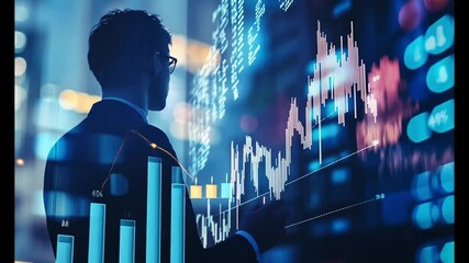 Poster - Businessman Analyzing Stock Market Data with Digital Technology Interface : Generative AI