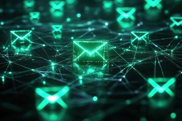 Wall Mural - global email network, digital communication, data flow, glowing nodes, abstract background, technolo